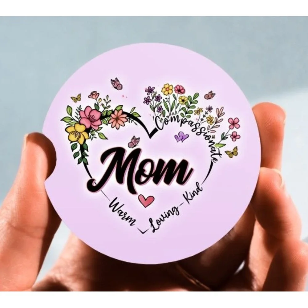 Set‎ of 2 Car Coasters, Flower Heart Mom Car Coaster, Neoprene Coaster